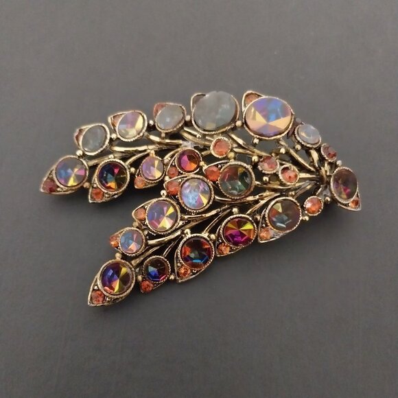 Heliotrope Watermelon Brooch HTF Flat Top Inverted Stone Crystal Rhinestone - Picture 1 of 5